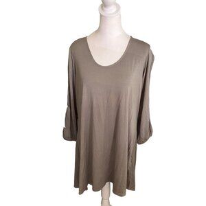 Pennington & Bailes Women's Tunic Top Large Cold Shoulder Top Gray Long Sleeve